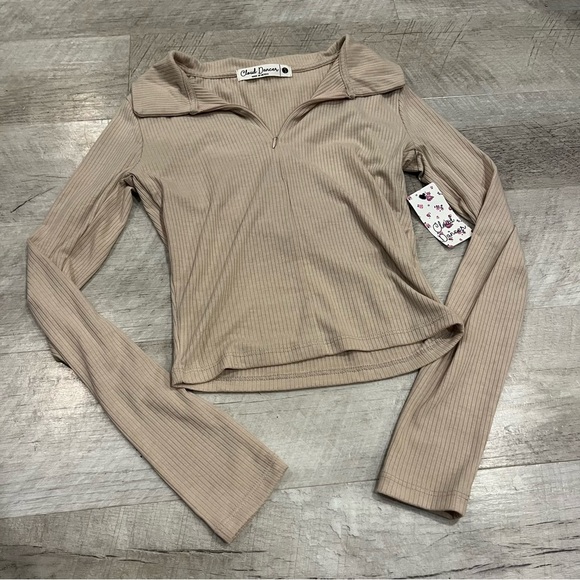 Beige long sleeve 3/4 zip up size small NWT - Picture 2 of 5